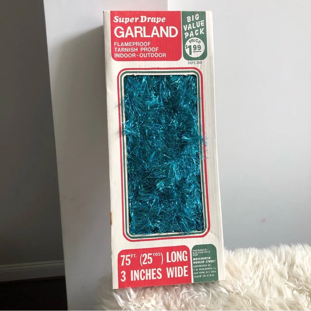 Vintage Teal Tinsel Garland Christmas Decorations